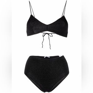 New unworn Oséree lumiere stretch lurex high waisted bikini set in black